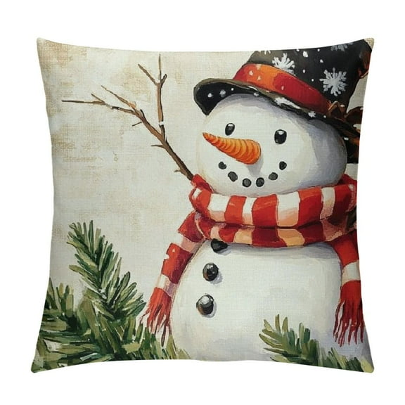Creowell  Red Christmas Pillow Covers Farmhouse Christmas Decorations Snowman Wreath Santa Claus Tree Merry Christmas Winter Holiday Decor Throw Cushion Case for Home Couch 12x12in