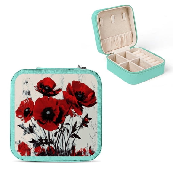 Creowell Red Flowers Vase Travel Jewelry Case Organizer for Necklace, Ring, Earring - Compact Size with Multiple Storage Spaces Green