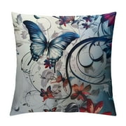 Creowell  Red Leaves and Blue butterflie Pattern Square Printed Cushion Cover, Slipover Pillowslip for Home Sofa Couch Chair Back Seat, Multi-Size