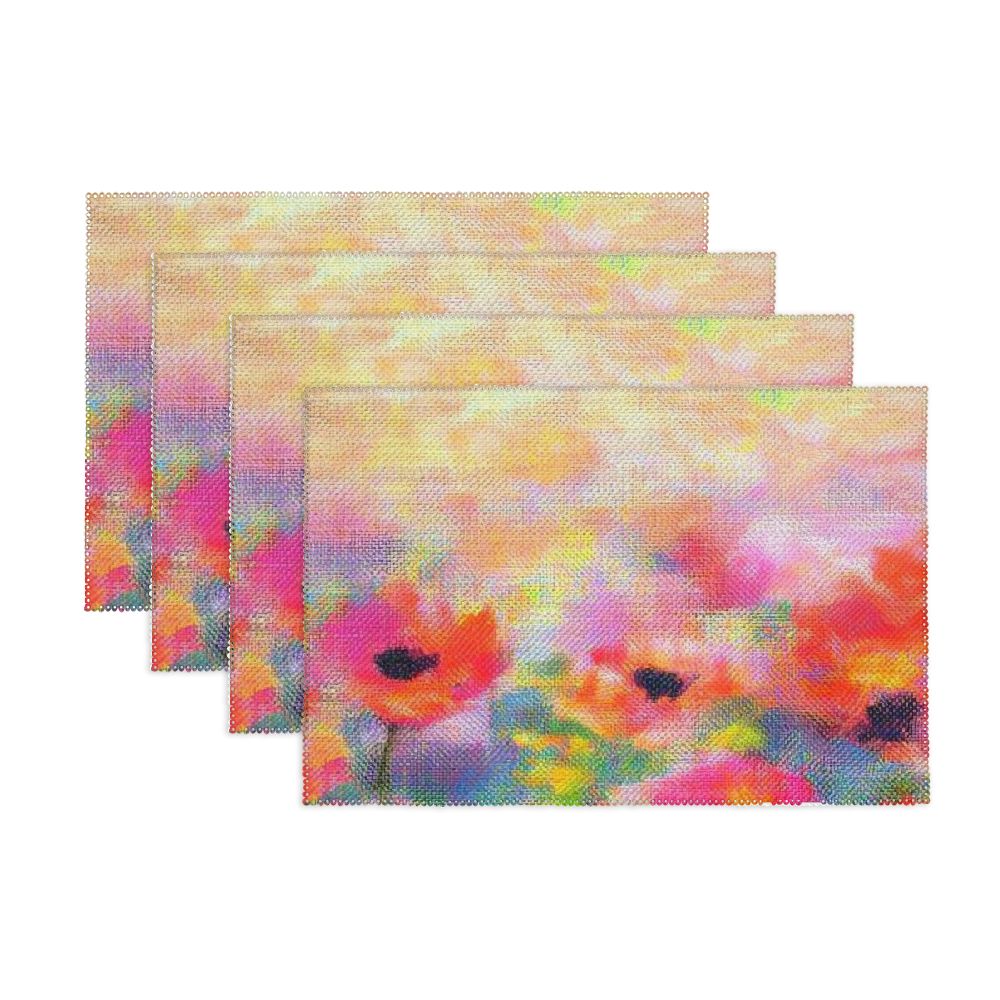 Creowell Red Poppy Flowers Placemats for Kitchen Dining Table Set of 4