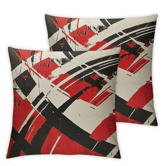 Creowell Red Throw Pillow Covers 2pcs, Decorative Modern Abstract White Geometric Pattern Gray Accent Pillowcases Decor for Couch Sofa Living Room Farmhouse Outdoor White