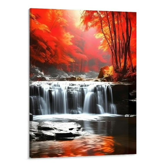 Creowell Red Waterfall Canvas Wall Art Picture 16x20in for Bedroom Living Room Home Decor 16x20in