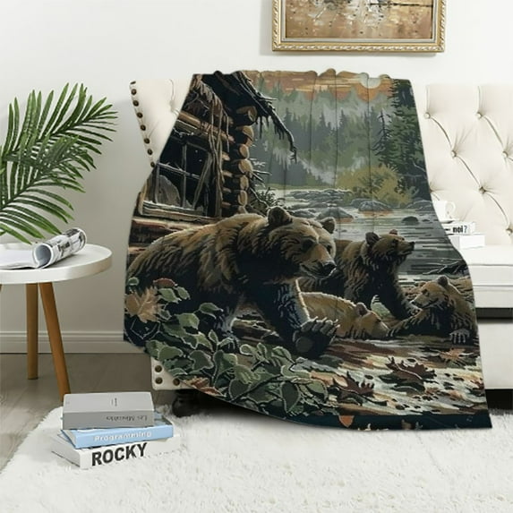 Creowell Retro Beer Deer Flannel Blankets, Vintage Cottage Country Style Rustic Cabin Mountain Farmhouse Throw Bed Blanket for Sofa Chair Bed White