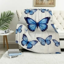 Creowell Retro Butterfly Throw Blanket for Women Girls Blue Butterflies with Vintage Text Soft Blankets for Bed Couch Sofa Butterfly Blanket for Adults Teen Kids Birthday