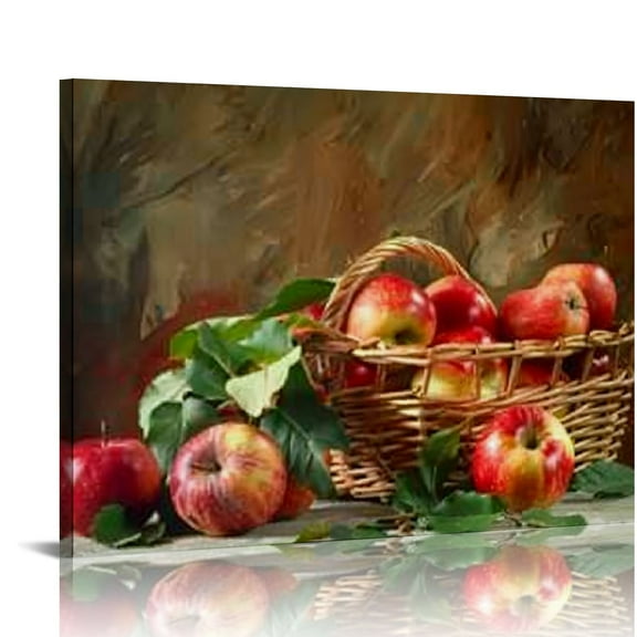 Creowell  Retro Fruit Wall Art Still Life Oil Paintings Apple Canvas Wall Decor Vintage Farmhouse Rustic Pictures for Kitchen Dinning Room Framed Prints Ready to Hang 20x16in