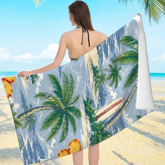Creowell Retro Hibiscus Island Surf Pattern Sand Free, Ultra-Soft Microfiber Machine Washable Beach Pool Great Gift