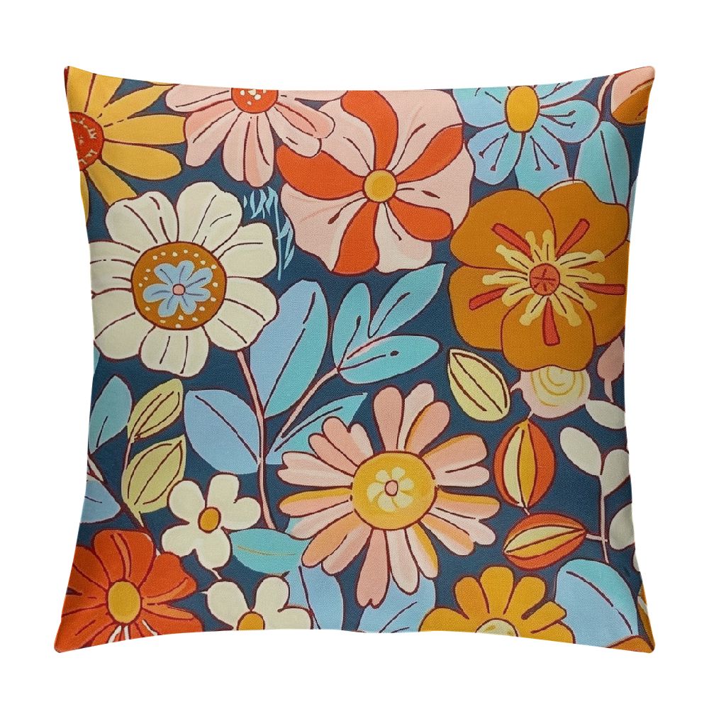 Creowell Retro Hippie Flower Throw Pillow Covers Soft Pillow Cases ...