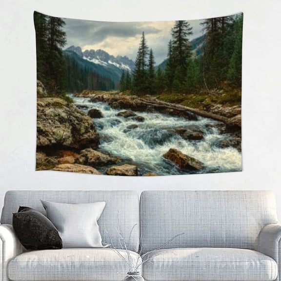 Creowell River Forest Rocks Wall Tapestry Art 100% Polyester Home Decor 40x30in