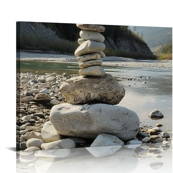 Creowell Rocks Beach River Art Canvas Prints Wall Decor Ready To Hang 16x12in