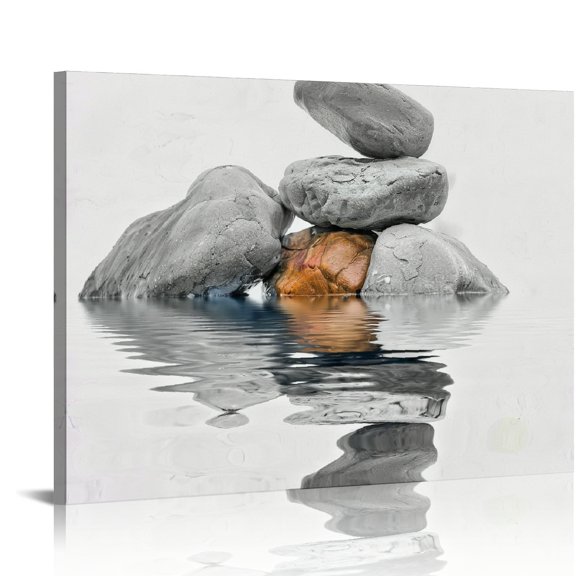Creowell Rocks Water Reflection Art Canvas Prints Wall Decor 16x12in