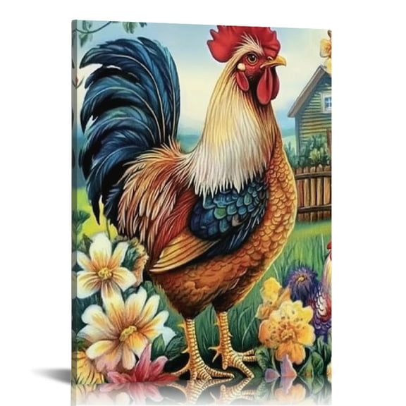 Creowell Rooster Chickens Farmyard Canvas Print Wall Art Decor for Home Living Room Bedroom Office, Perfect Gift Ideas for Various Occasions 16x20in