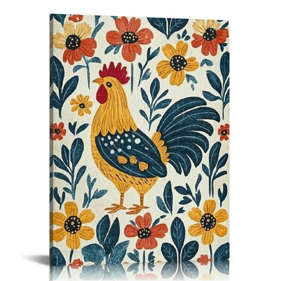 Creowell Rooster Flowers Folk Art Canvas Prints Wall Art Modern Home Decor Living Room Bathroom Bedroom Office 12x16in