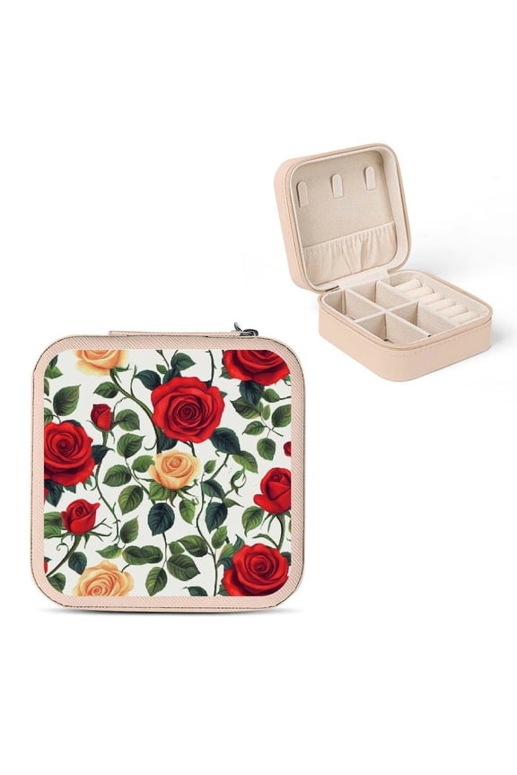 Rose Jewelry Storage Box PU Leather Necklace Ring Earring Case Pink