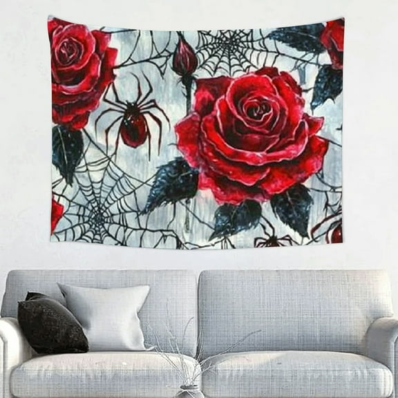 Creowell Rose Spider Web Gothic Art Tapestry Wall Hanging 100% Polyester 40x30in