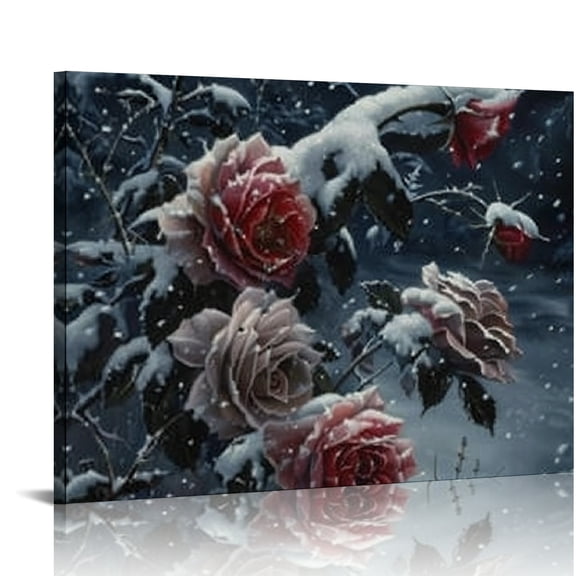 Creowell Roses Snow Gothic Art Canvas Prints Wall Art Decor 16x12in