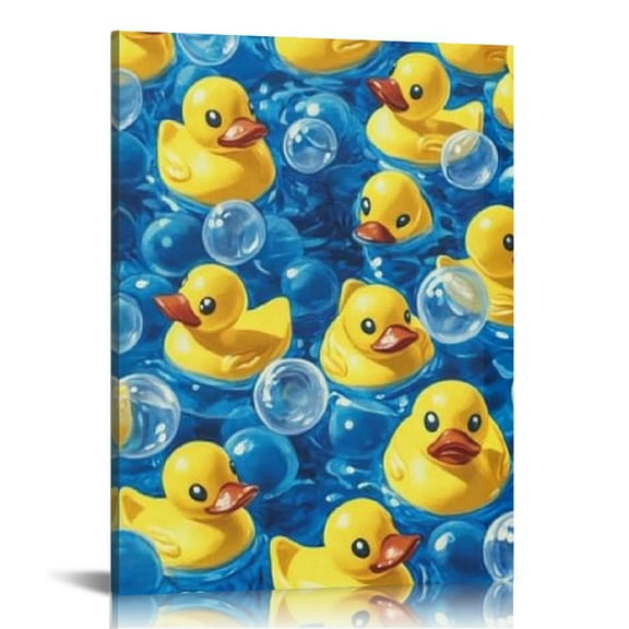 Creowell Rubber Ducks Bubbles Canvas Print Wall Decor Ready to Hang for Home Living Room Bathroom Bedroom Office 12x16in