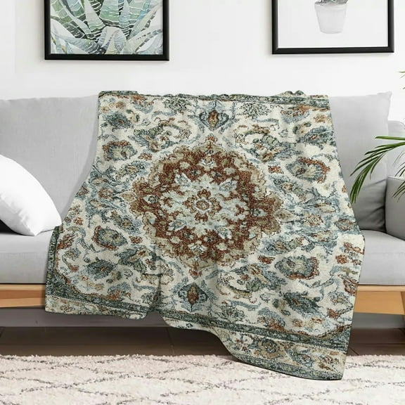 Creowell Rug Medallion Ornate Lightweight Flannel Blanket - Soft Cozy 30x40in
