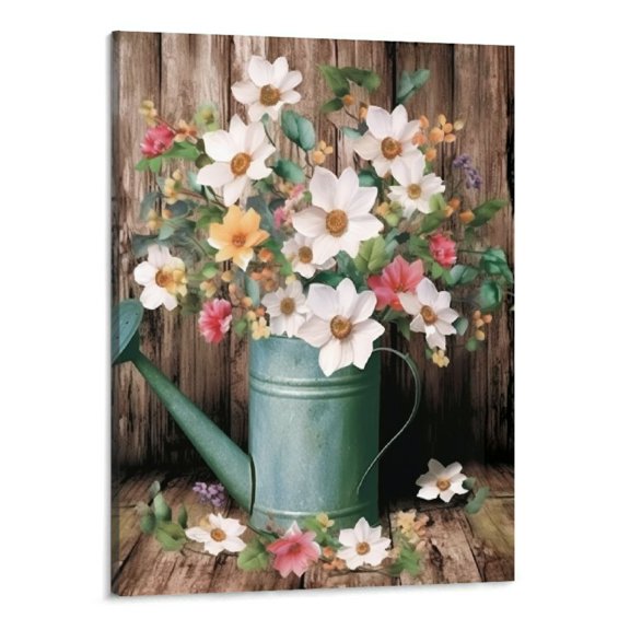 Creowell Rustic Farmhouse Flower Wall Art Canvas Flower Painting Poster Wall Decor Living Room Wall Art Home Country Bathroom Wall Decor (16x20 Inch)
