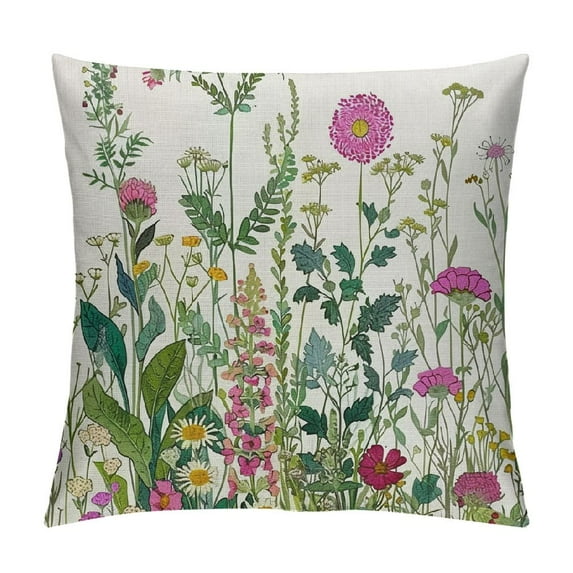 Creowell Sage Green Pillow Covers , Spring Wildflower Plant Throw Pillows Case,Seasonal Floral Outdoor Decorative Flowers Farmhouse Decor Cushion Covers for Home Sofa Bed Couch