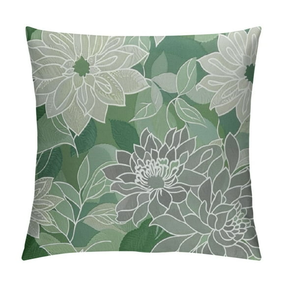 Creowell Sage Green White Grey Gray Pillow Covers, Spring Modern Geometry Dahlia Floral Print Decorative Throw Pillow Covers Outdoor Farmhouse Cushion Case for Couch Sofa Bed Decor