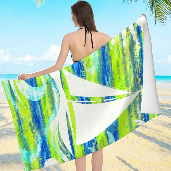 Creowell Sailboat Wave Palm Silhouette Pattern Compact Lightweight - Ultra-Soft Microfiber Machine Washable, Beach Pool Great Gift