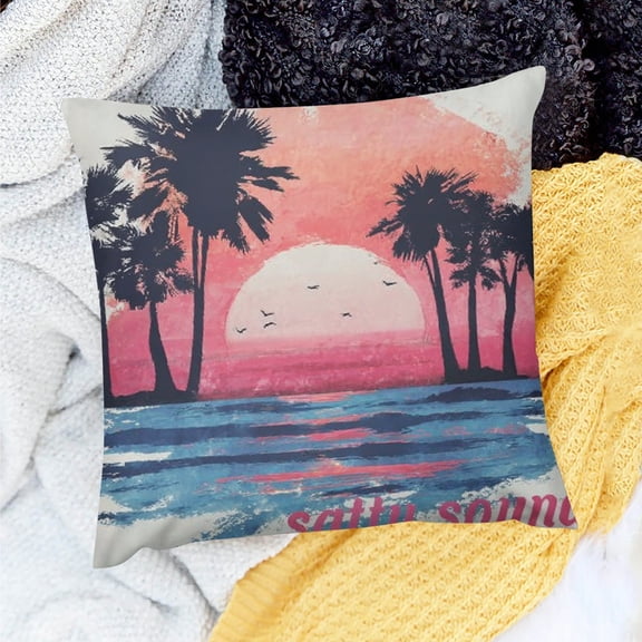 Creowell “Salty Soul” Tropical Beach Ocean Waves Pillow Cover  Sunset Seaside Scene Hawaiian - Inspired Decorative Throw Pillow Cover for Sofa &amp; Home 18x18in