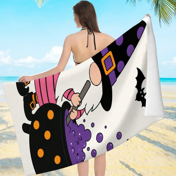 Creowell Sand Free - Magic Gnome Cauldron Bat Print, Ultra-Soft Microfiber Beach Pool Great Gift