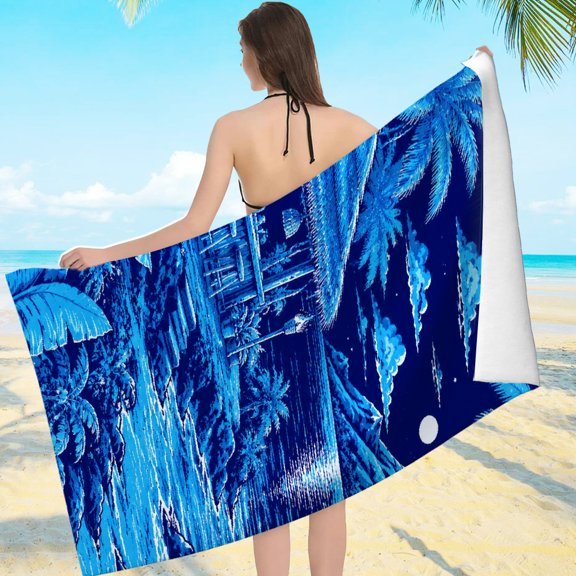 Creowell Sand Free - Night Tropical Hut Ocean Pattern Print, Ultra-Soft Microfiber Beach Pool Great Gift