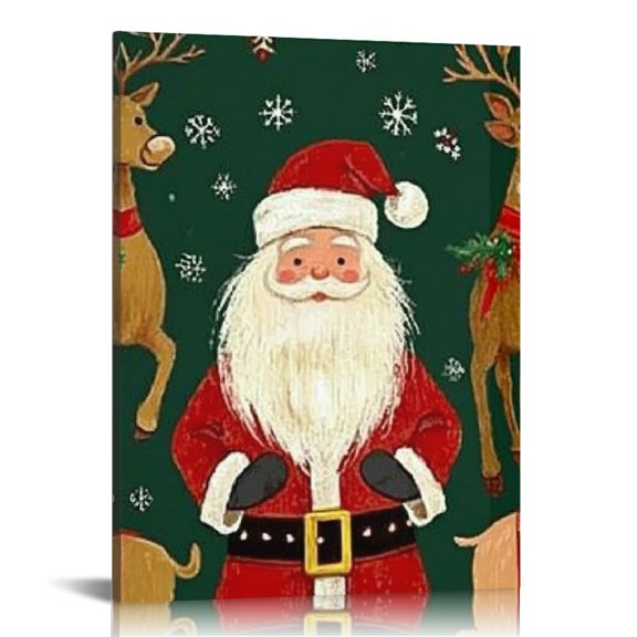Creowell Santa Claus Reindeers Snowflakes Wall Decor Canvas Art 12x16in