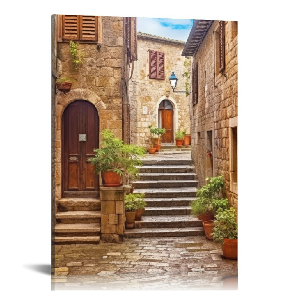 Creowell  Santorini Greece Canvas Wall Art, Nature Landscape Pictures Print Rustic Scenic Paintings for Bedroom Living Room Office, Wall Decor Modern Artwork 16x20 in/12x16 in