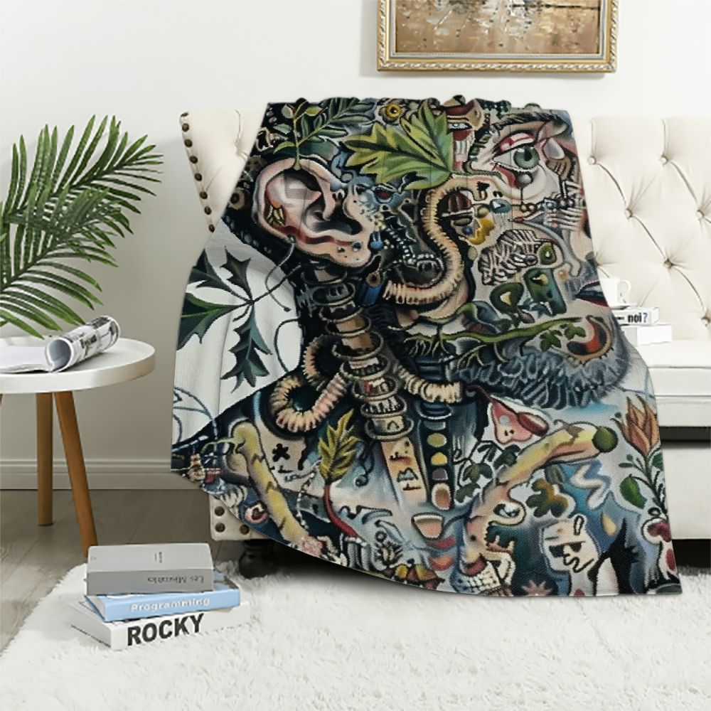 Kokopeli Animal Spirits Totem Cotton Throw Blanket - 72" X 54", Made In USA