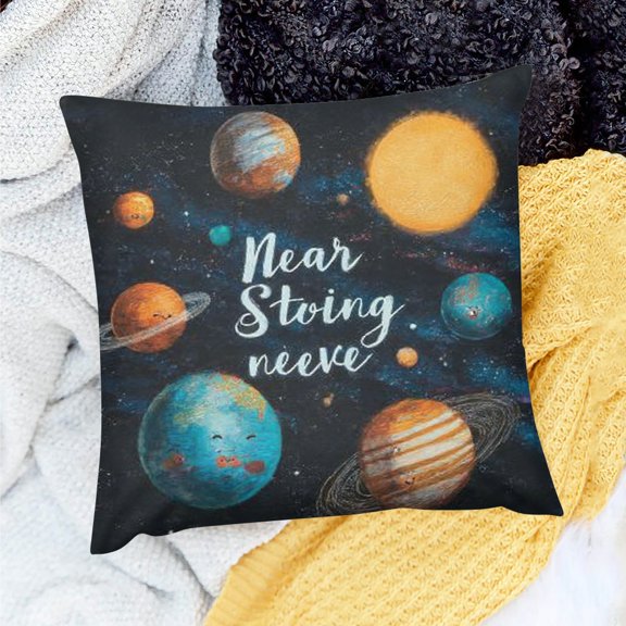 Creowell Saying Pillow Cushion Cover Pack , Outer Space Planets Star Cluster Solar System Moon Comets Sun Cosmos Illustration, Decorative Square Accent Pillow Case, Navy Orange 18x18in