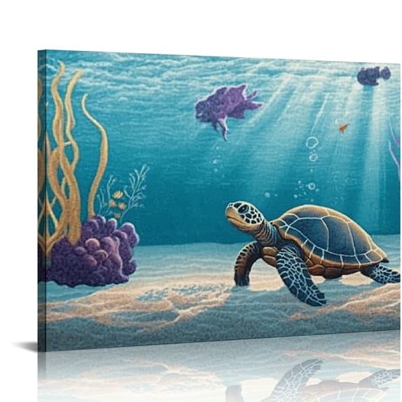 Creowell Sea Turtle Wall Decor Canvas Print Ready To Hang Art 16x12in