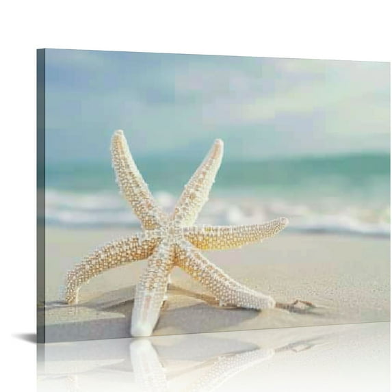 Creowell  Seashell Picture Canvas Wall Art: Beach Themed Artwork Painting Print for Wall Decor for Dining Room 20x16 in/16x12 in