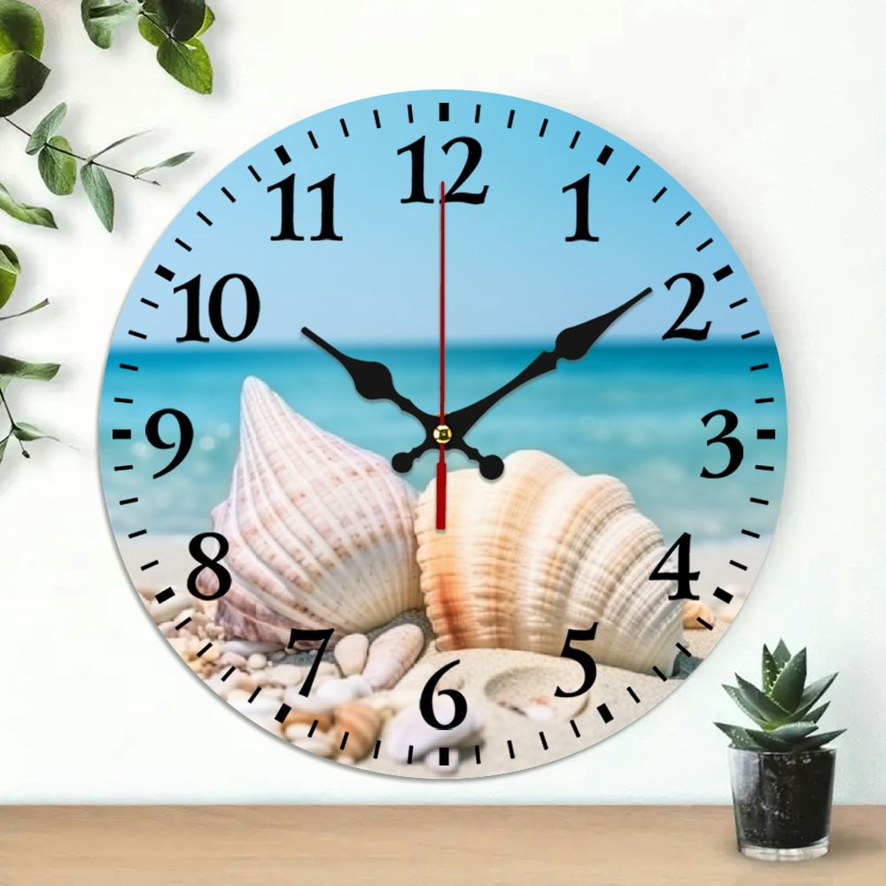 Creowell Seashells Sandy Beach Blue Sky Wall Clock 10 Inch Decor ...