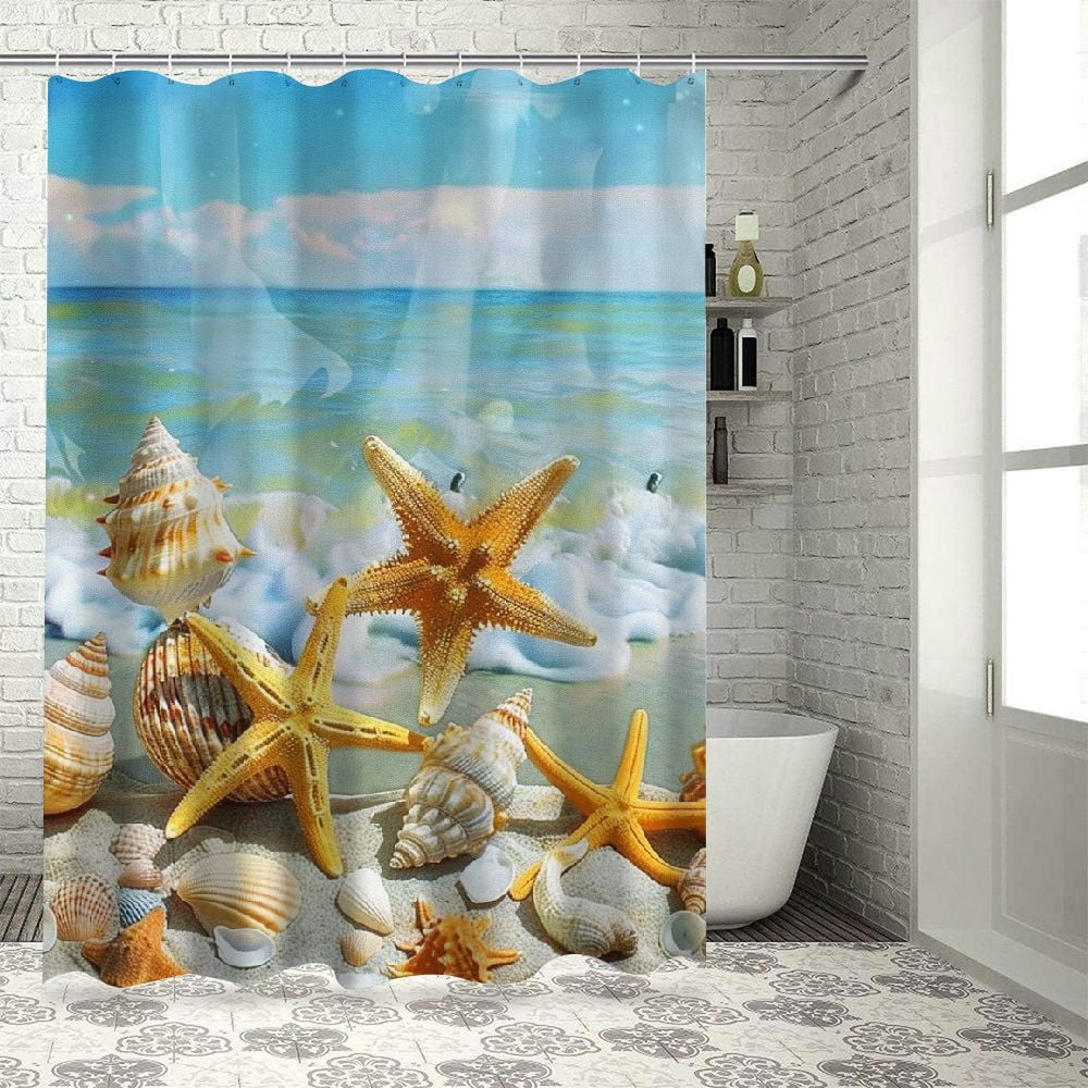 Creowell Seashells Shower Curtain, Summer Beach Theme and Sand with ...