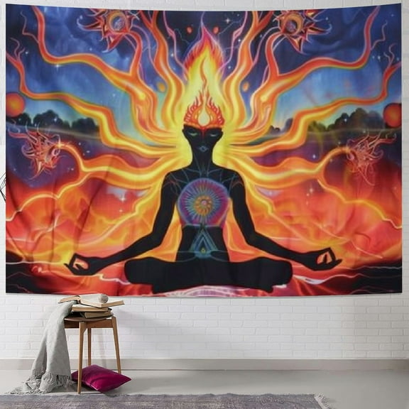 Creowell Seven Chakra Tapestry Zen Tapestry Neon Yoga Meditation Tapestry Trippy Octopus Tapestry Starry Night Tapestry Psychedelic Sun Tapestry Wall Hanging Decor for Home Painting