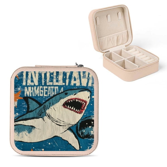 Creowell Shark Boxing Gloves Maximalism Travel Jewelry Box Organizer Pink