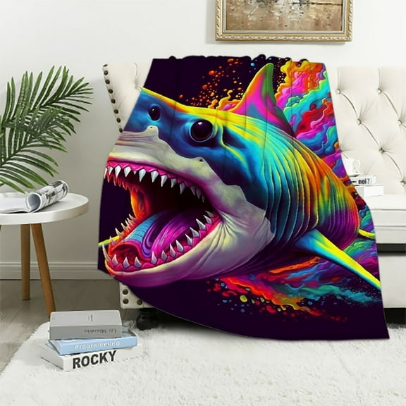 Creowell Shark Teeth Colorful Flannel Throw Blanket for Couch Sofa Bed All Seasons Lightweight Blanket Gifts 40x50in