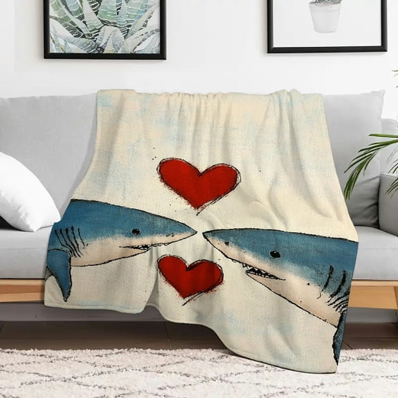 Creowell Sharks Heart Romanticism Fuzzy Flannel Blanket, Soft Cozy 40x50in