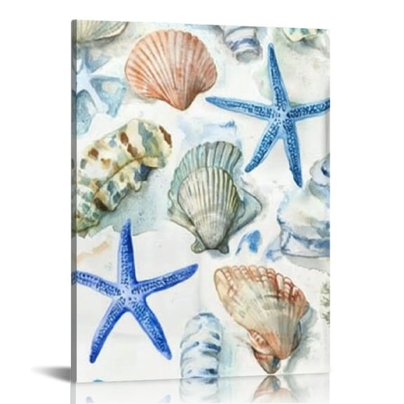 Creowell Shells Starfish Watercolor Painting Art Modern Canvas Prints Wall Art Home Decor Living Room Bathroom Bedroom Office 12x16in