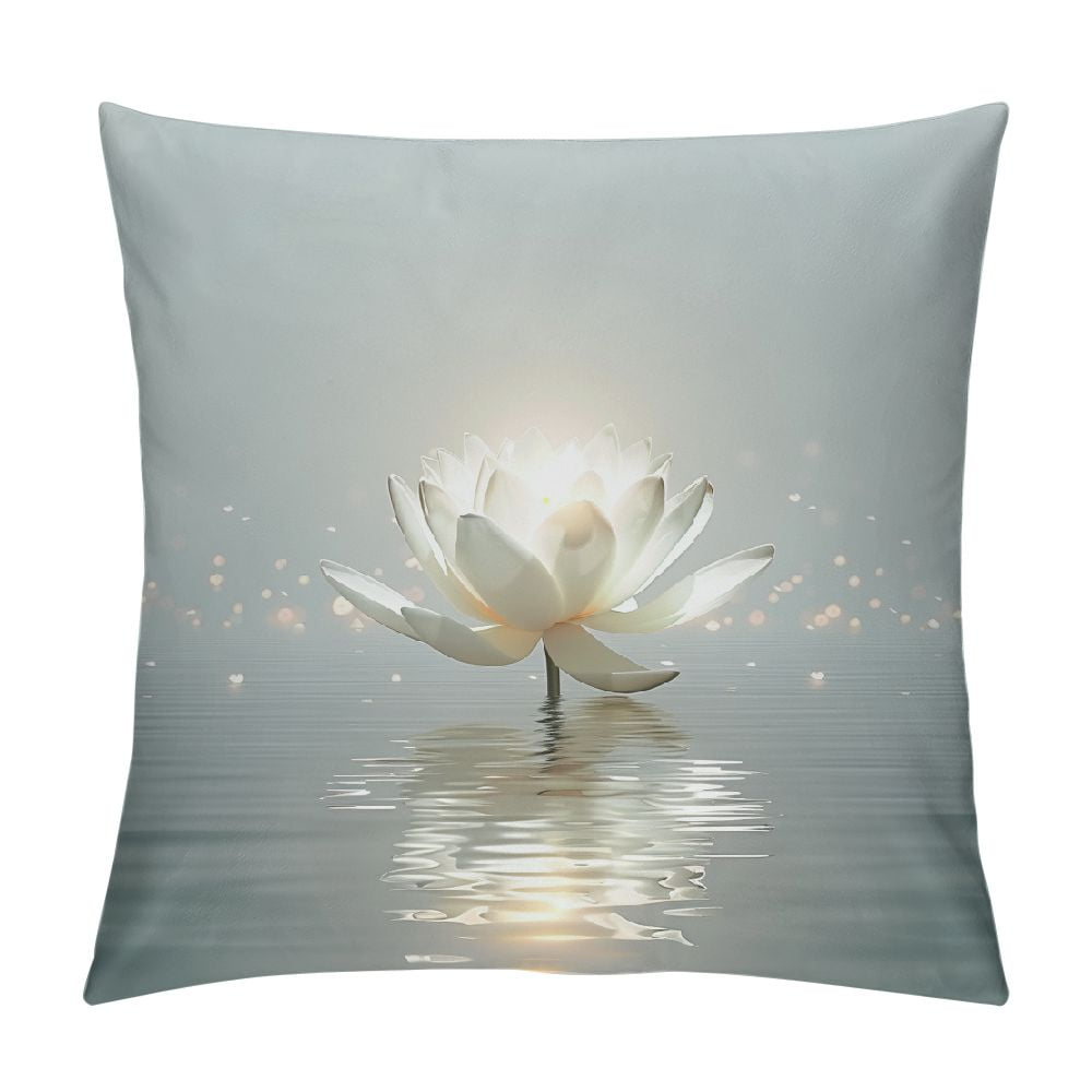 Creowell Short Plush Pillow Covers White Lotus Flower Bloom in Water