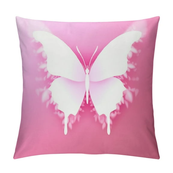 Creowell Short Plush Throw Pillow Cover Pink Butterfly White