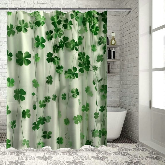 Creowell Shower Curtain St. Patrick's Day Shamrock Waterproof Machine Washable Fabric Bathroom Decor Bath Curtains with Hooks White