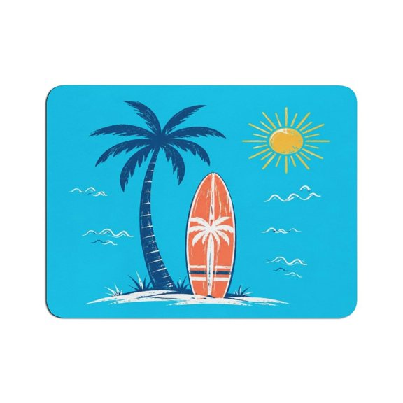 Creowell  Single Surfboard Palm Sunny Sea Mouse Pad, Square Smooth Surface Desk Mat, Stitched Edge for Office, Laptop, Computer, Home,