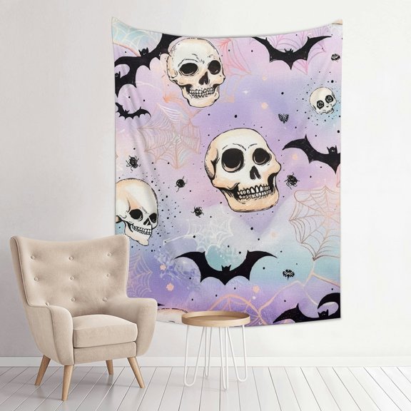 Creowell Skull Bats Spooky Print Tapestry Wall Hanging Home Decor 30*40in