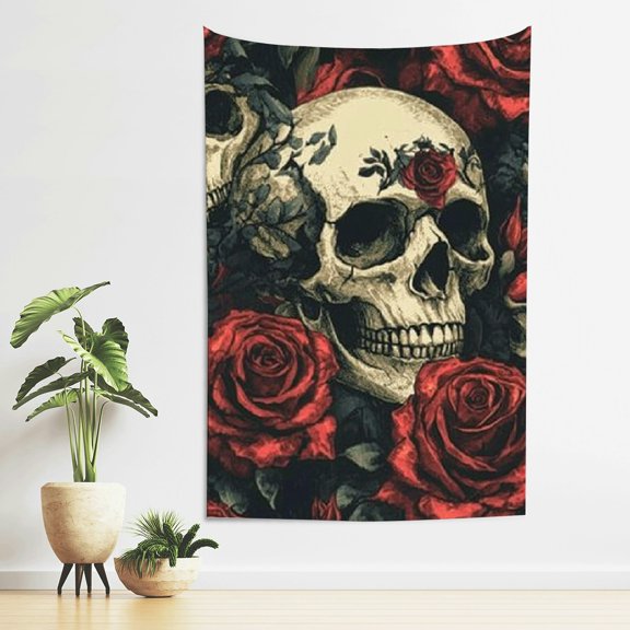 Creowell Skulls Roses Gothic Tapestry Home Wall Decor 100% Polyester 40x60in