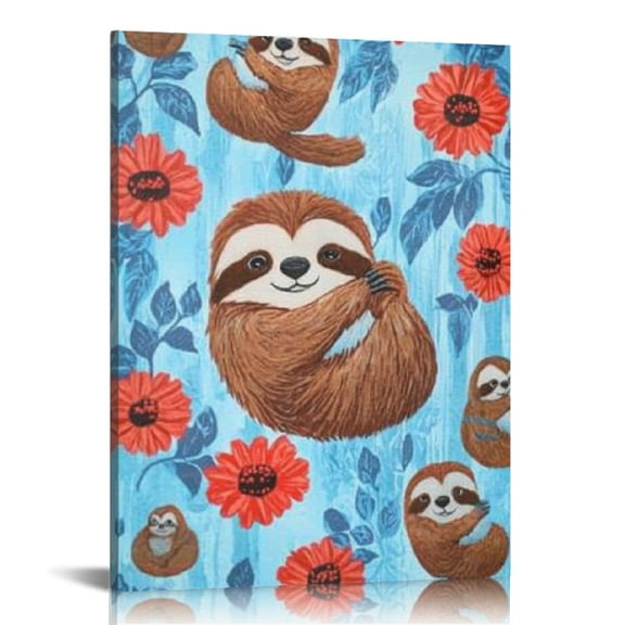 Creowell Sloth Flower Canvas Wall Art Decor for Home Office 12x16 12x16in