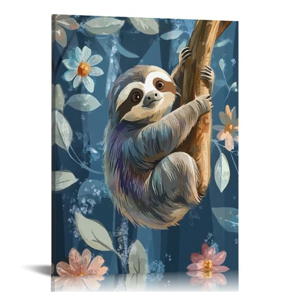 Creowell Sloth Flowers Canvas Prints Wall Art Home Decor 12x16 16x20in