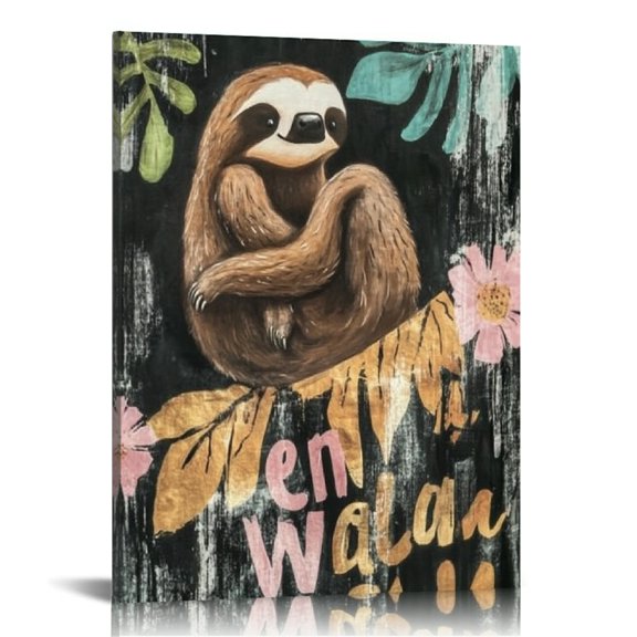 Creowell Sloth Girl Cave Painting Canvas Wall Art Home Decor 16x20in